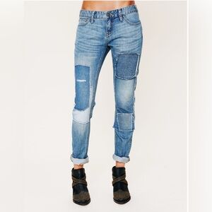 Free People Patched Denim Skinnies Size 28